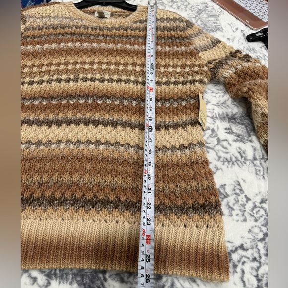 NWT Chunky Knit Fair Isle Sweater Earth Tone Striped Boho Western Pullover - Picture 7 of 8